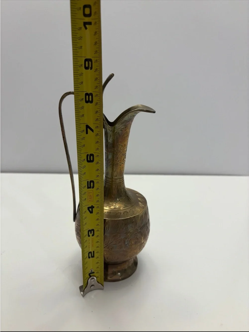 vintage etched brass pitcher